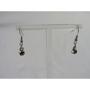 Silver Tone Pink‎ Gem Dangly Drop Earrings Boho Cottagecore Oval 1.5" Dainty Art